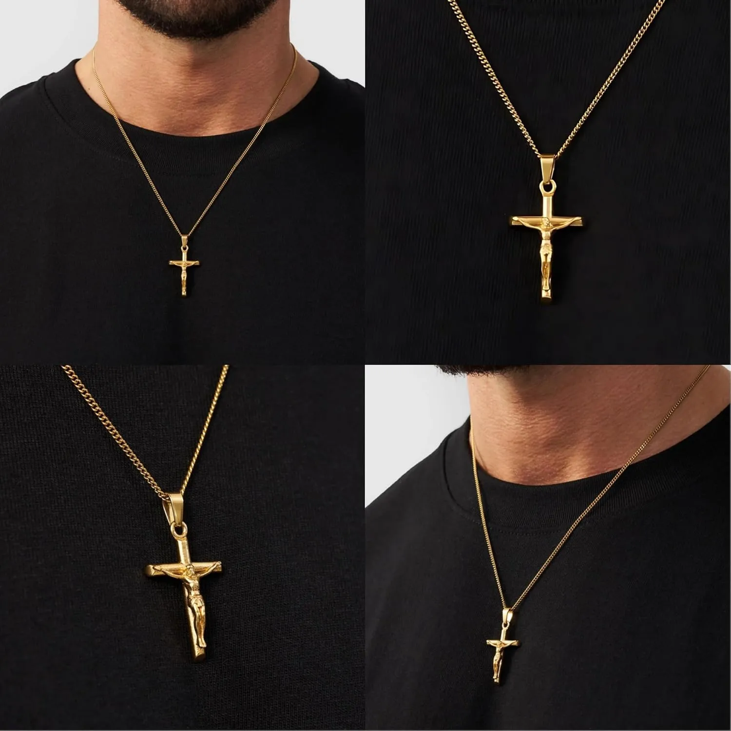 | Gold Crucifix Pendant Necklace | 20.5" Chain Link with 20MM x 20MM Pendant | Waterproof, Heat & Sweat Resistant | Gifts for Men | Men's Jewelry |
