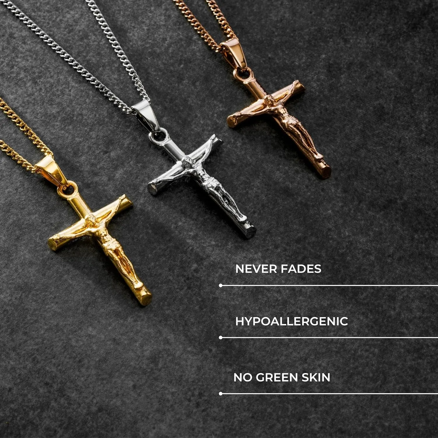 | Gold Crucifix Pendant Necklace | 20.5" Chain Link with 20MM x 20MM Pendant | Waterproof, Heat & Sweat Resistant | Gifts for Men | Men's Jewelry |
