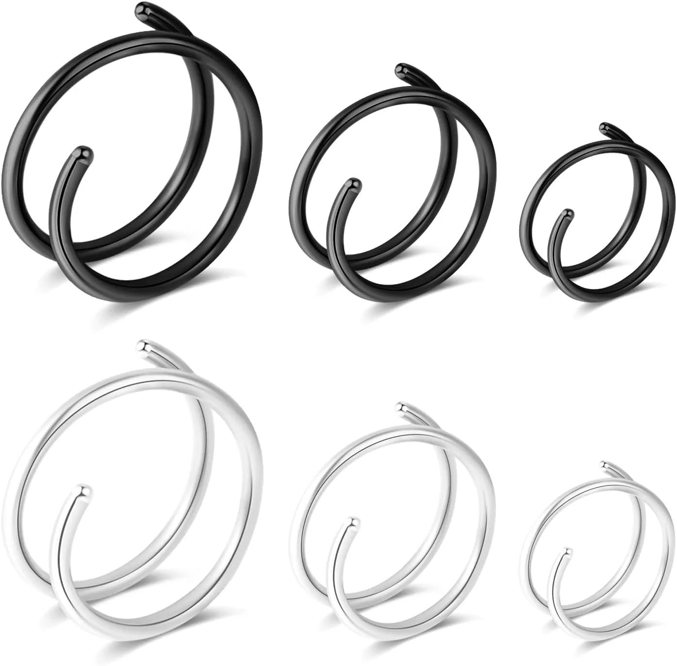 1-15PCS Double Hoop Nose Ring for Single Piercing 18G 20G 22G Spiral Nose Rings Hoops 18 20 22 Gauge Surgical Steel Twist Nose Piercing Jewelry Nostril for Women Girls Men Hypoallergenic Pack Easy Bendable 6mm 8mm 10mm