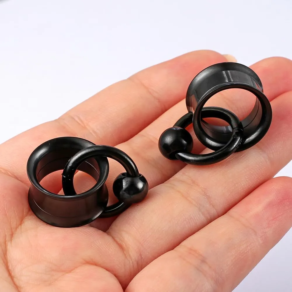 1 Pair Basic gauges 1 rings 1 balls Ear Tunnels Plugs 316 Stainless Steel Ear Gauges Weight Saddle Plugs Hypoallergenic expander Piercing Body Jewelry 00g 0g-1''