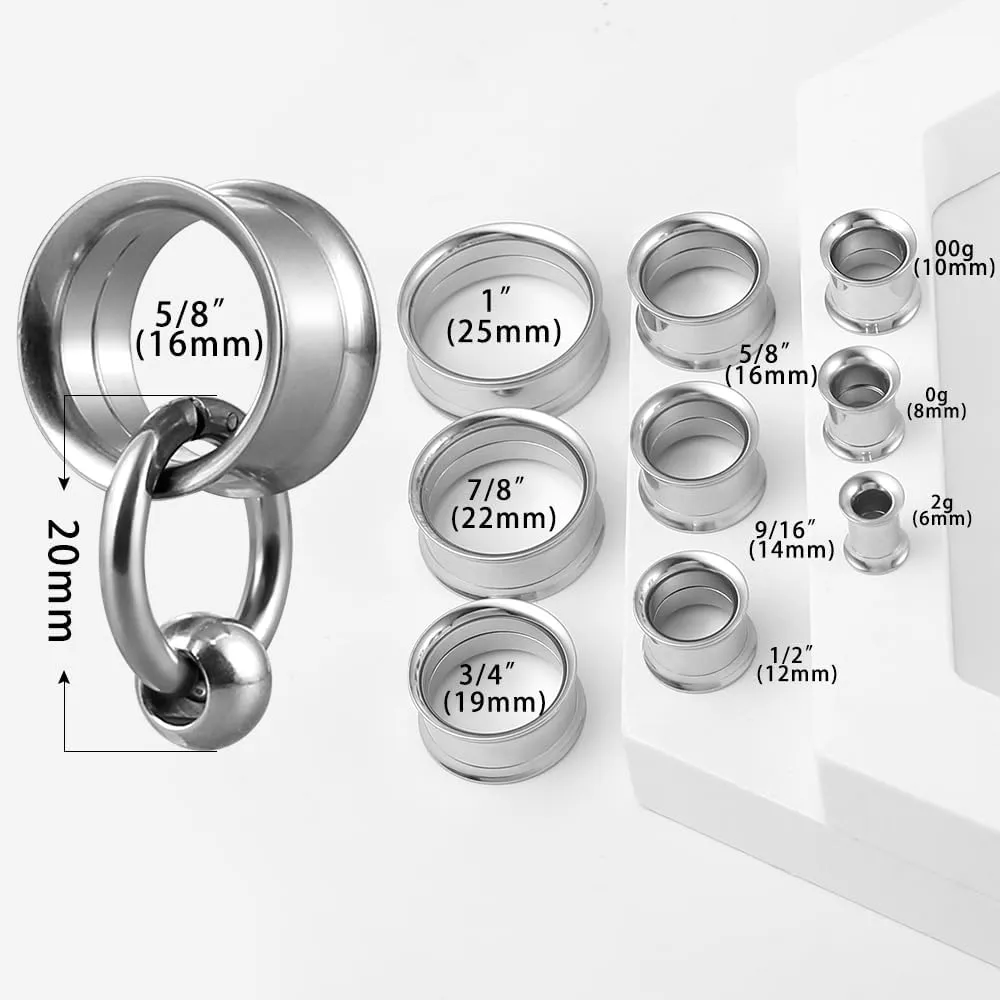 1 Pair Basic gauges 1 rings 1 balls Ear Tunnels Plugs 316 Stainless Steel Ear Gauges Weight Saddle Plugs Hypoallergenic expander Piercing Body Jewelry 00g 0g-1''