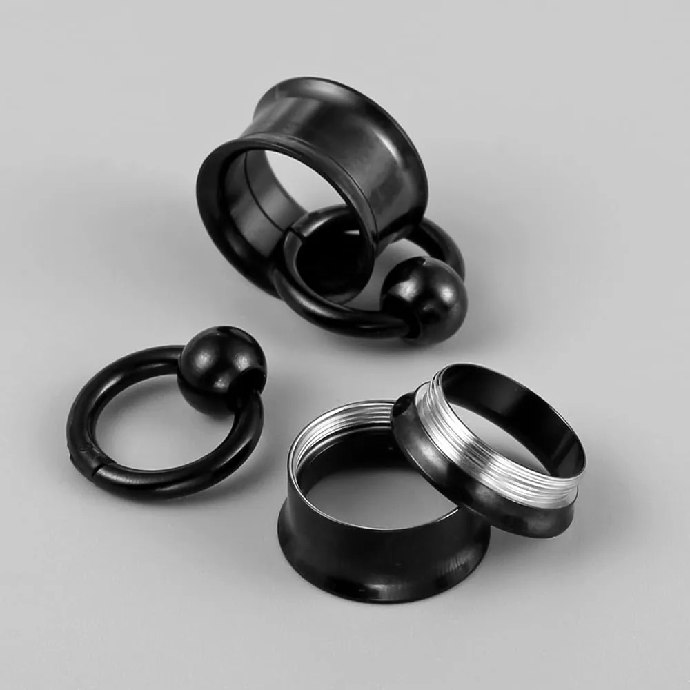 1 Pair Basic gauges 1 rings 1 balls Ear Tunnels Plugs 316 Stainless Steel Ear Gauges Weight Saddle Plugs Hypoallergenic expander Piercing Body Jewelry 00g 0g-1''