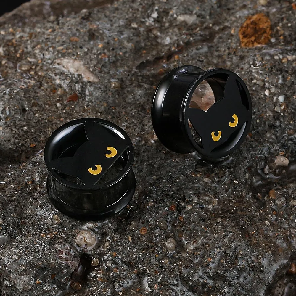 1 Pair Classic Ear Gauges Cute Cat Design for Stretched Ears Hypoallergenic 316 Stainless Steel Ear cuff Tunels plugs Body Piercing Jewelry