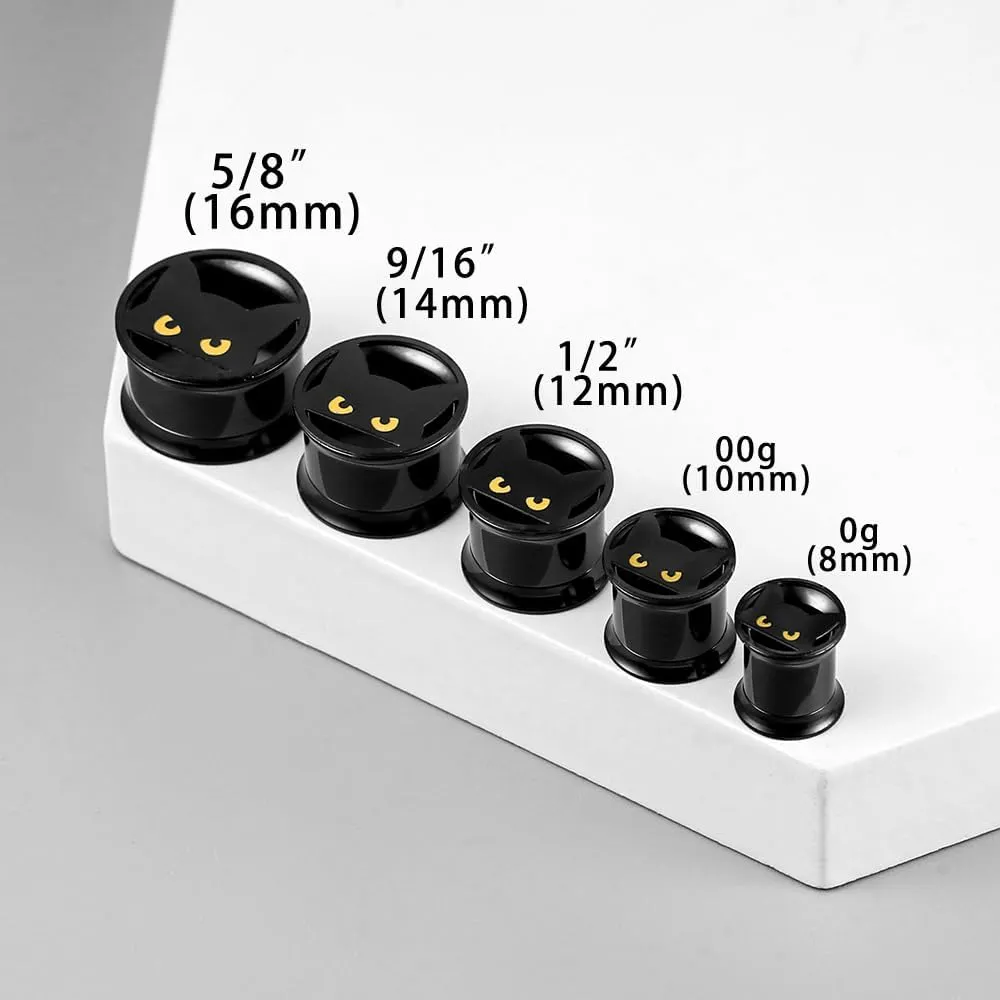 1 Pair Classic Ear Gauges Cute Cat Design for Stretched Ears Hypoallergenic 316 Stainless Steel Ear cuff Tunels plugs Body Piercing Jewelry