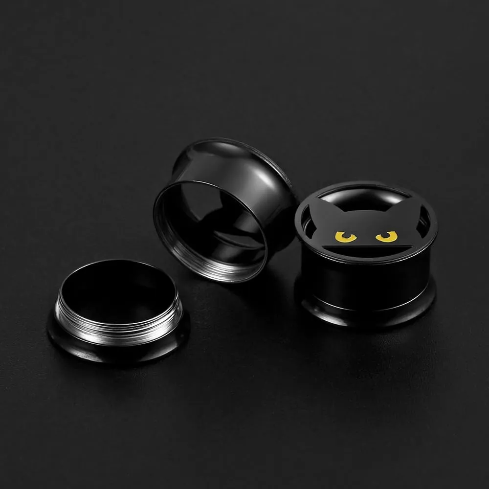1 Pair Classic Ear Gauges Cute Cat Design for Stretched Ears Hypoallergenic 316 Stainless Steel Ear cuff Tunels plugs Body Piercing Jewelry