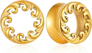 1 Pair Classic Ear Gauges ocean waves design for Stretched Ears Hypoallergenic 316 Stainless Steel Ear cuff Tunels plugs 00G 8mm-16mm(0G-5/8'') Body Piercing Jewelry