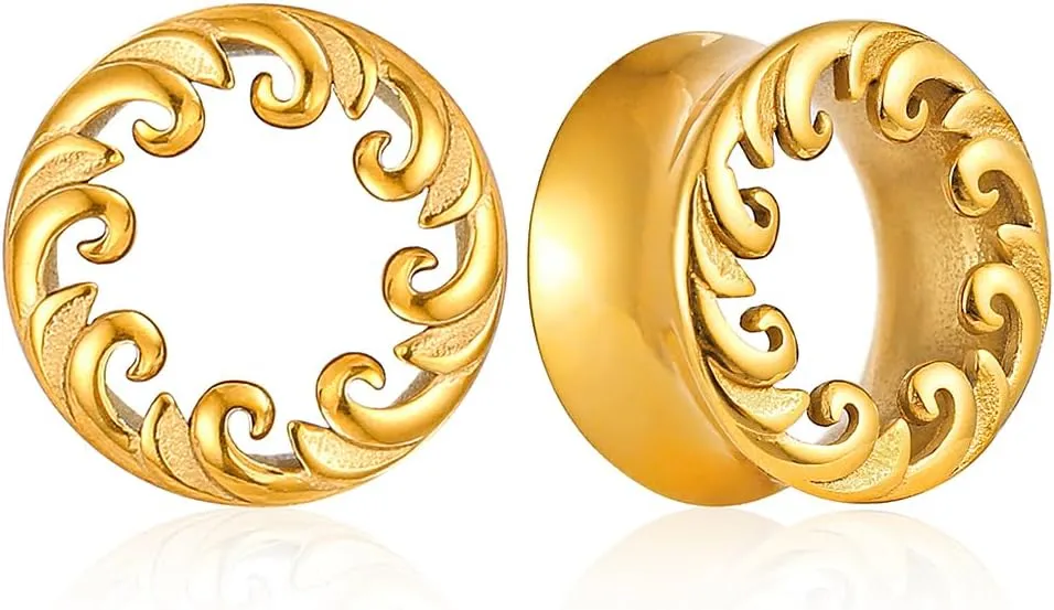 1 Pair Classic Ear Gauges ocean waves design for Stretched Ears Hypoallergenic 316 Stainless Steel Ear cuff Tunels plugs 00G 8mm-16mm(0G-5/8'') Body Piercing Jewelry
