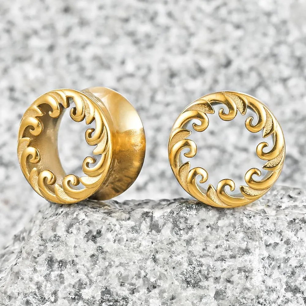 1 Pair Classic Ear Gauges ocean waves design for Stretched Ears Hypoallergenic 316 Stainless Steel Ear cuff Tunels plugs 00G 8mm-16mm(0G-5/8'') Body Piercing Jewelry