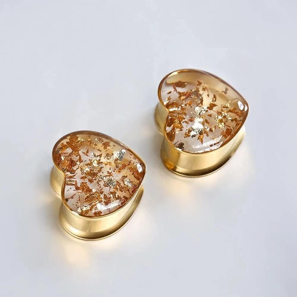 1 Pair cute love drop gauges Ear Plugs Tunnels Hypoallergenic 316 Stainless Steel Ear Gauges 8mm-25mm (0G-1") Body Piercing Jewelry gold silver