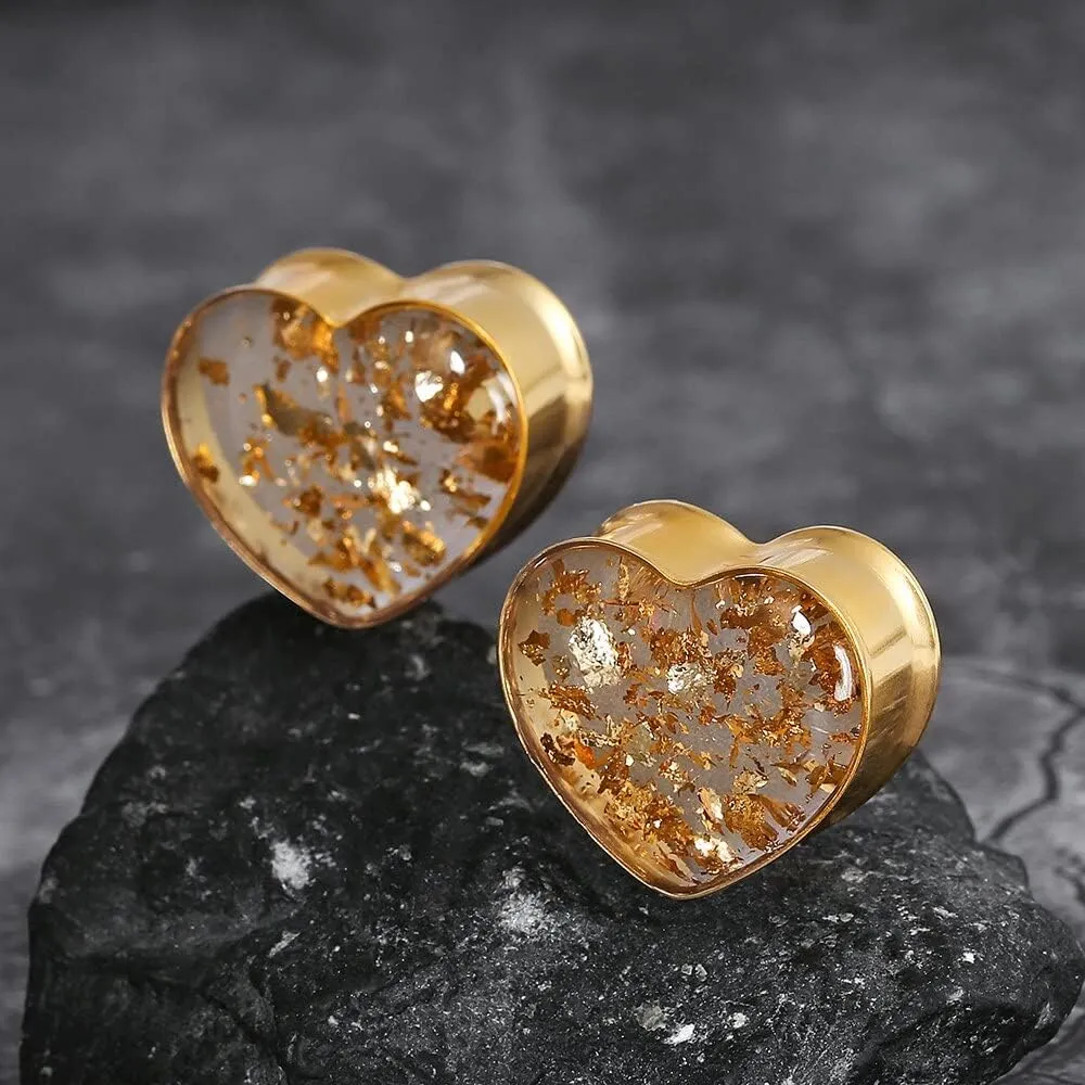 1 Pair cute love drop gauges Ear Plugs Tunnels Hypoallergenic 316 Stainless Steel Ear Gauges 8mm-25mm (0G-1") Body Piercing Jewelry gold silver