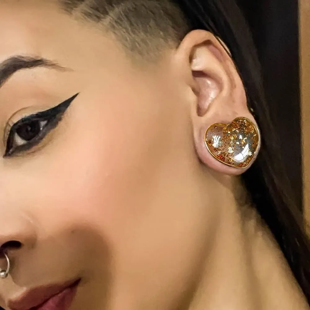 1 Pair cute love drop gauges Ear Plugs Tunnels Hypoallergenic 316 Stainless Steel Ear Gauges 8mm-25mm (0G-1") Body Piercing Jewelry gold silver