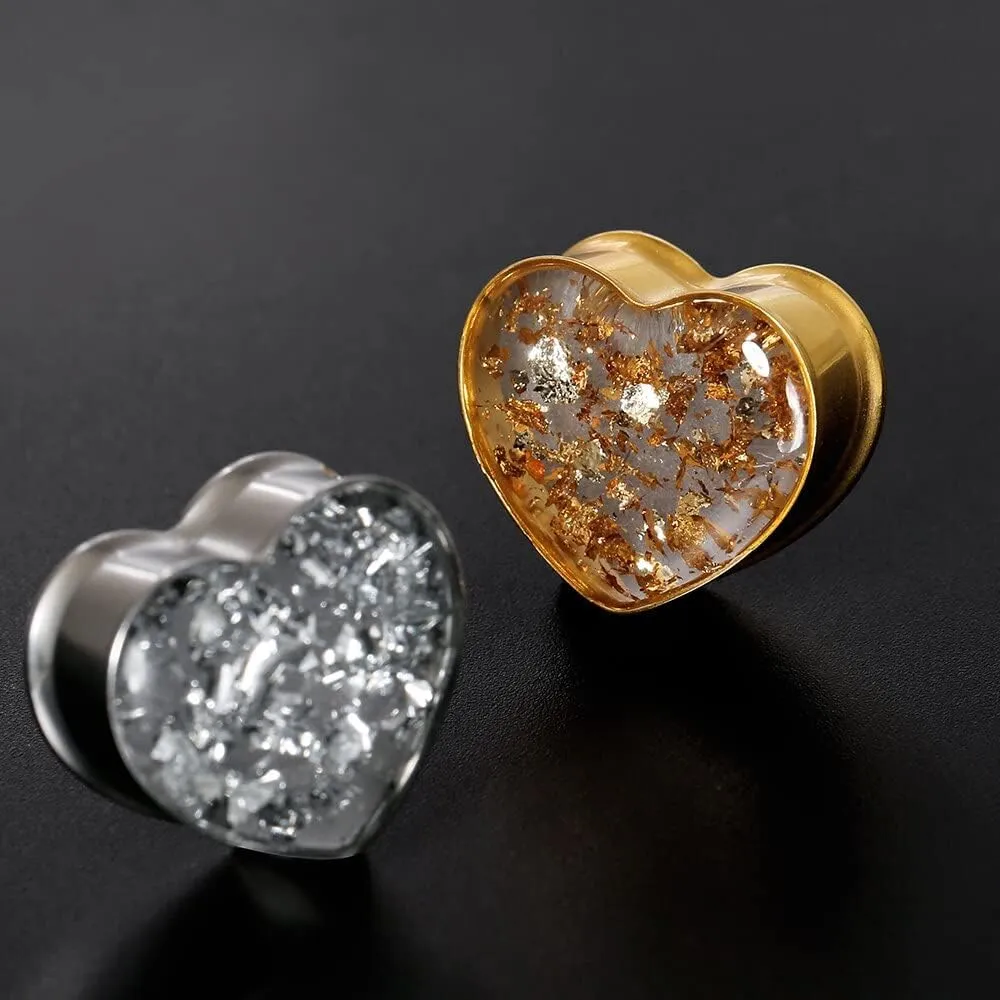 1 Pair cute love drop gauges Ear Plugs Tunnels Hypoallergenic 316 Stainless Steel Ear Gauges 8mm-25mm (0G-1") Body Piercing Jewelry gold silver