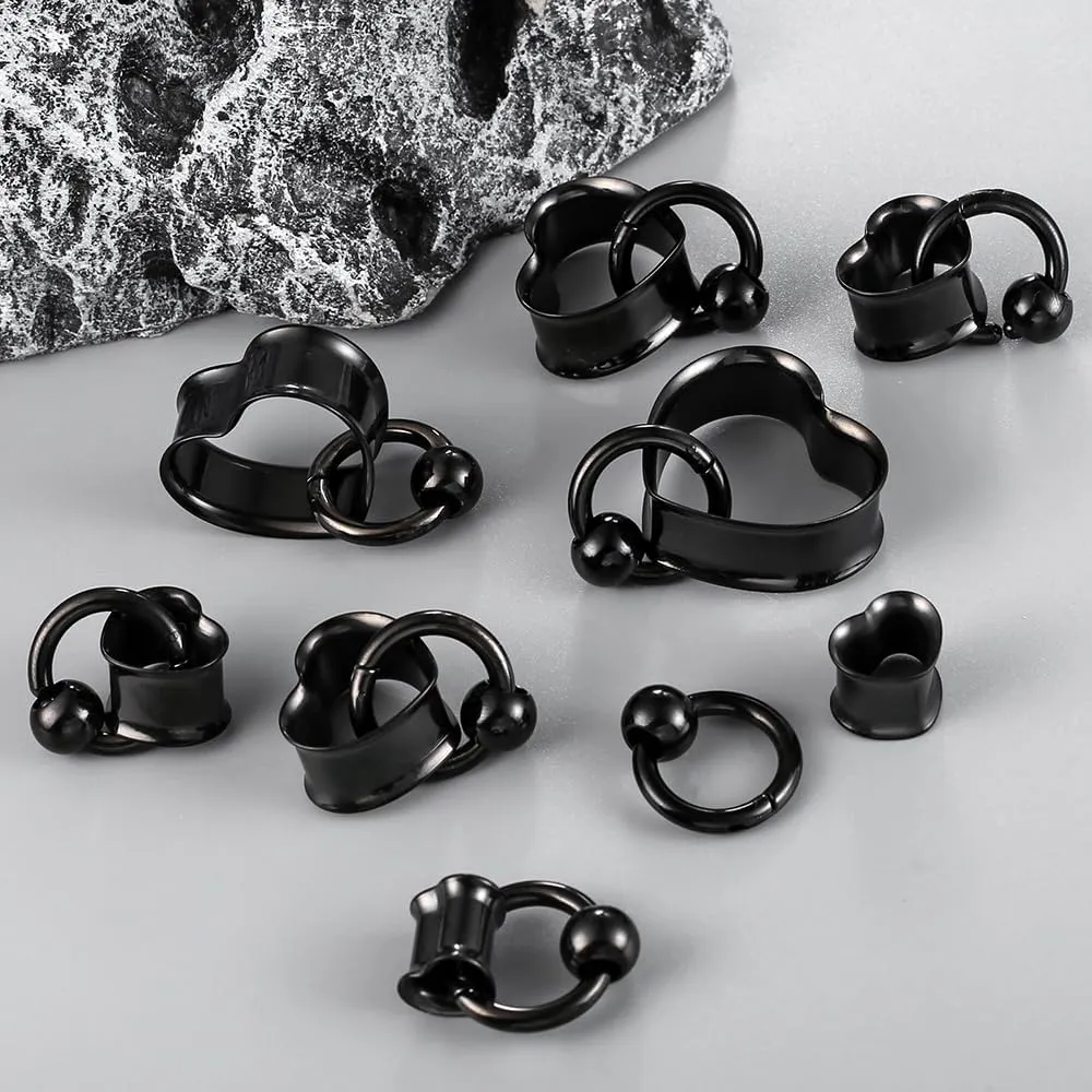 1 pair Ear Gauges with 1 ring 1 ball Hypoallergenic 316 earrings weight Stainless Steel Ear Stretchers Plus Tunnels (0G-1") 8mm-25mm 00G Body Piercing Jewelry
