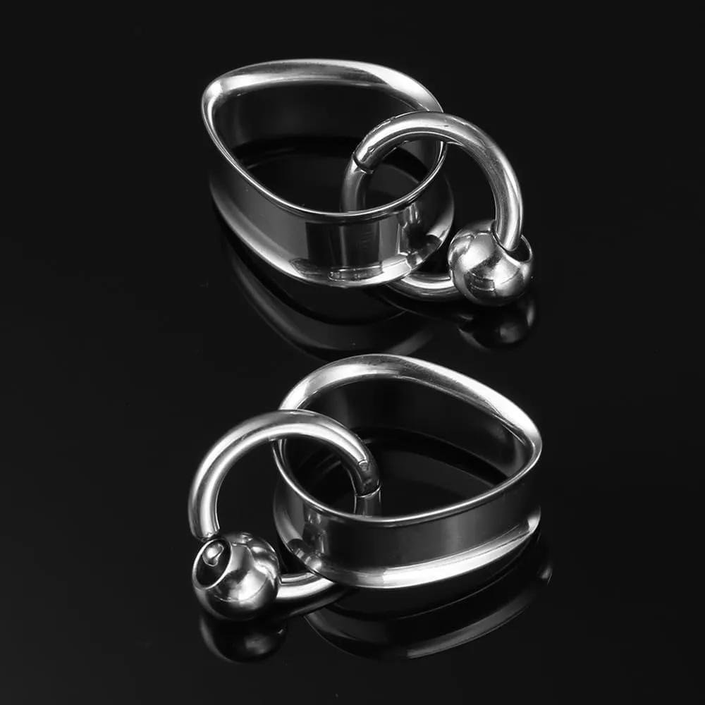 1 pair Ear Gauges with 1 ring 1 ball Hypoallergenic 316 earrings weight Stainless Steel Ear Stretchers Plus Tunnels (0G-1") 8mm-25mm 00G Body Piercing Jewelry