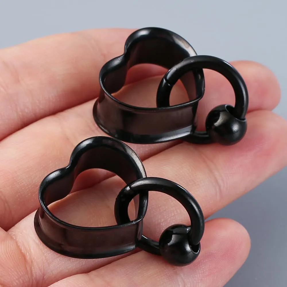 1 pair Ear Gauges with 1 ring 1 ball Hypoallergenic 316 earrings weight Stainless Steel Ear Stretchers Plus Tunnels (0G-1") 8mm-25mm 00G Body Piercing Jewelry