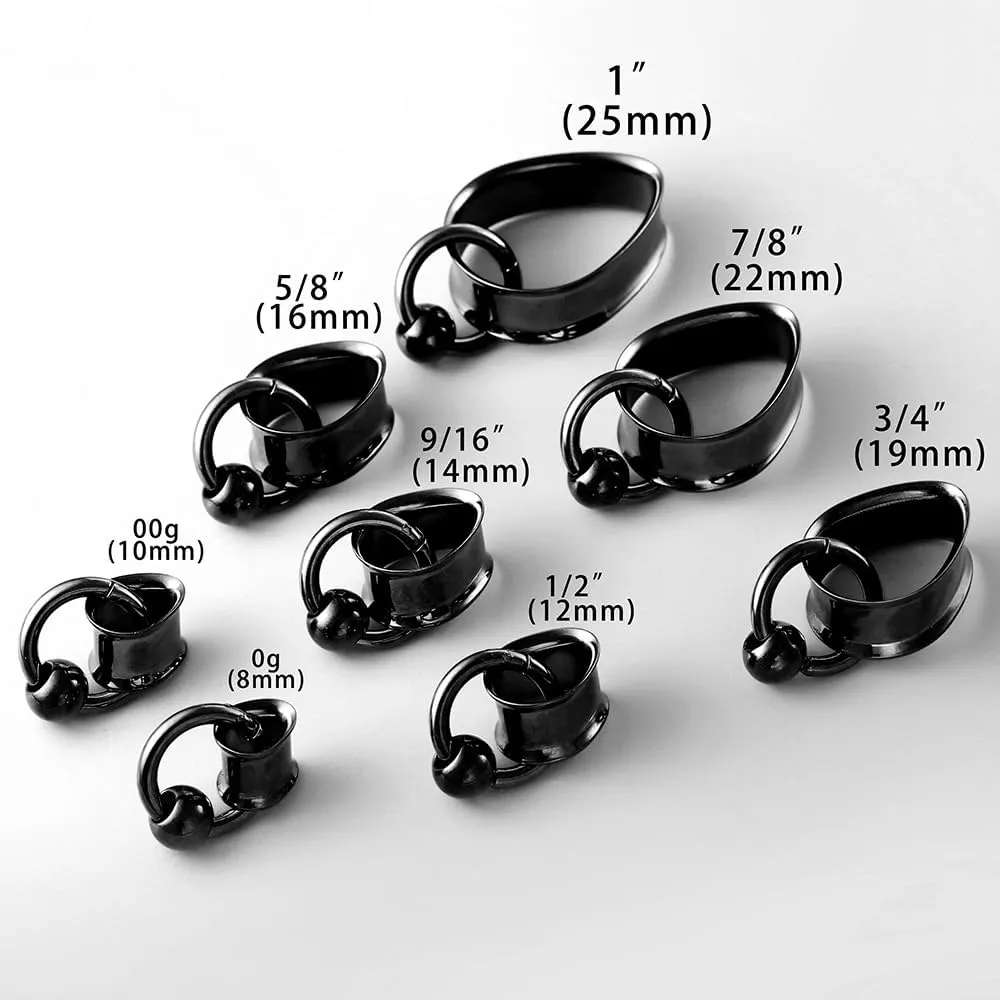 1 pair Ear Gauges with 1 ring 1 ball Hypoallergenic 316 earrings weight Stainless Steel Ear Stretchers Plus Tunnels (0G-1") 8mm-25mm 00G Body Piercing Jewelry