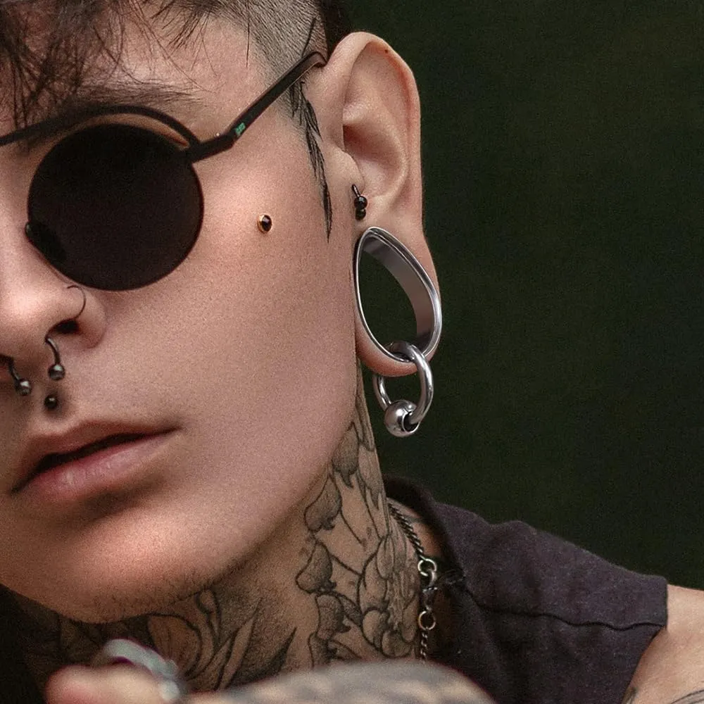 1 pair Ear Gauges with 1 ring 1 ball Hypoallergenic 316 earrings weight Stainless Steel Ear Stretchers Plus Tunnels (0G-1") 8mm-25mm 00G Body Piercing Jewelry