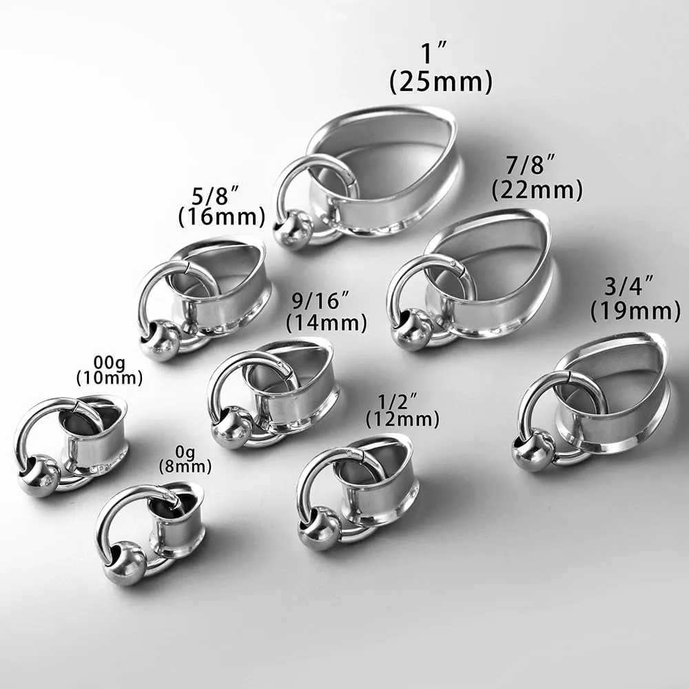 1 pair Ear Gauges with 1 ring 1 ball Hypoallergenic 316 earrings weight Stainless Steel Ear Stretchers Plus Tunnels (0G-1") 8mm-25mm 00G Body Piercing Jewelry