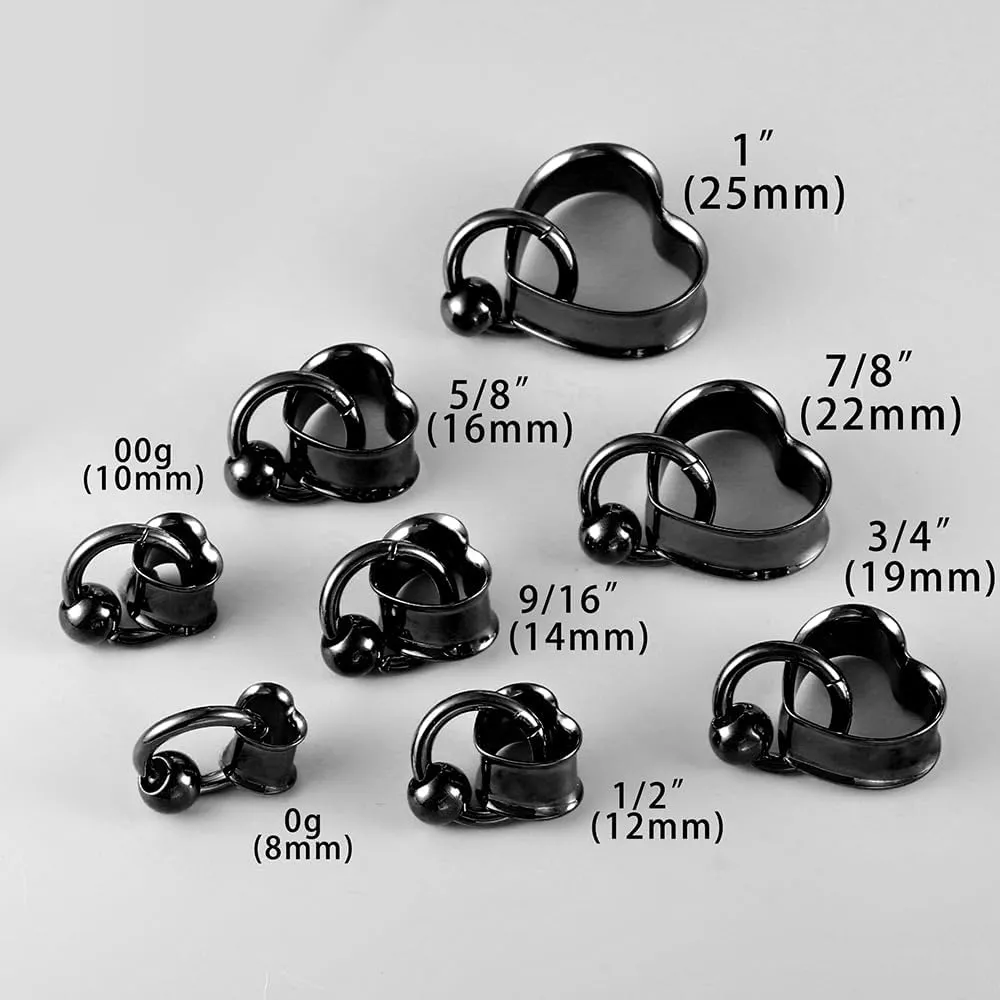 1 pair Ear Gauges with 1 ring 1 ball Hypoallergenic 316 earrings weight Stainless Steel Ear Stretchers Plus Tunnels (0G-1") 8mm-25mm 00G Body Piercing Jewelry
