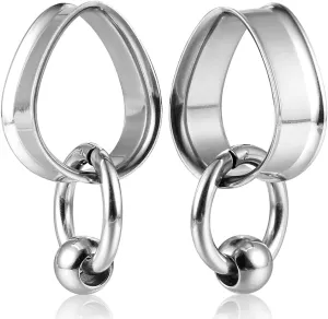 1 pair Ear Gauges with 1 ring 1 ball Hypoallergenic 316 earrings weight Stainless Steel Ear Stretchers Plus Tunnels (0G-1") 8mm-25mm 00G Body Piercing Jewelry