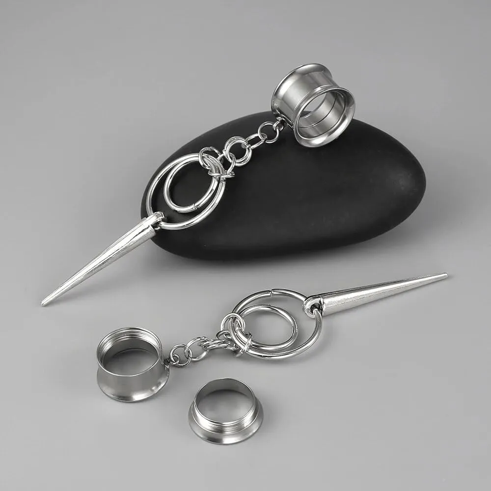 1 pair ear weights DIY Dangle Ear Plugs Tunnels Daily 316 Stainless Steel Ear Gauges Expander Stretcher Piercing Body Silver Jewelry 0g-5/8 8mm-16mm