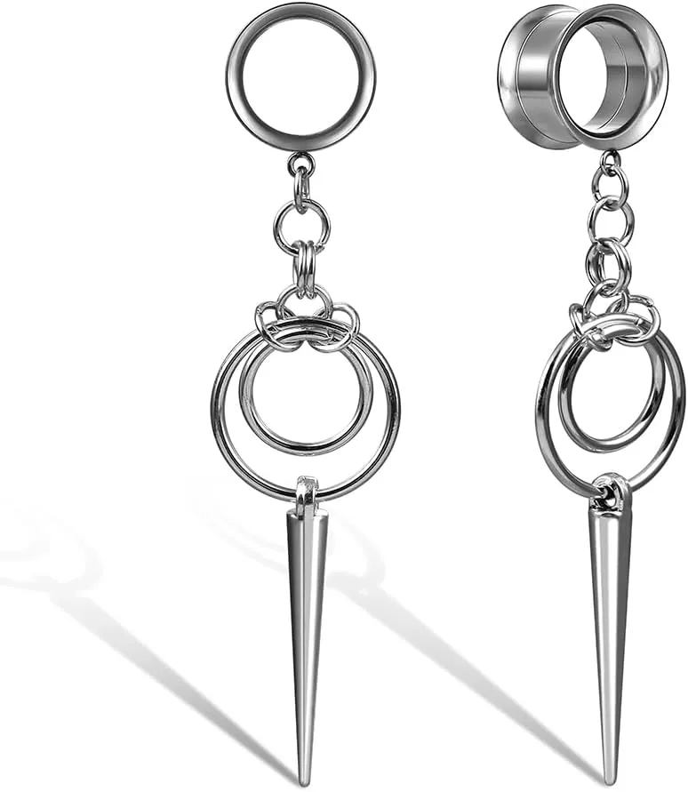 1 pair ear weights DIY Dangle Ear Plugs Tunnels Daily 316 Stainless Steel Ear Gauges Expander Stretcher Piercing Body Silver Jewelry 0g-5/8 8mm-16mm