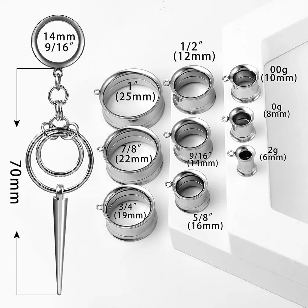 1 pair ear weights DIY Dangle Ear Plugs Tunnels Daily 316 Stainless Steel Ear Gauges Expander Stretcher Piercing Body Silver Jewelry 0g-5/8 8mm-16mm
