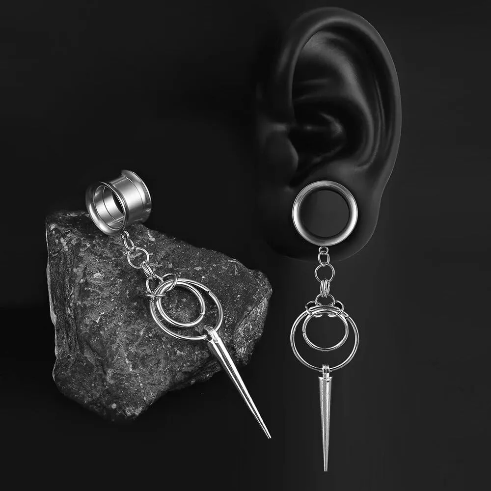1 pair ear weights DIY Dangle Ear Plugs Tunnels Daily 316 Stainless Steel Ear Gauges Expander Stretcher Piercing Body Silver Jewelry 0g-5/8 8mm-16mm