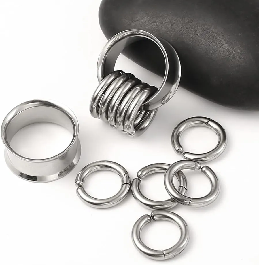 1 pair Rings Ear Gauges Hypoallergenic 316 rings ear weight Stainless Steel Ear Stretchers Plus Tunnels (0G-1") 8mm-25mm 00G Body Piercing Jewelry
