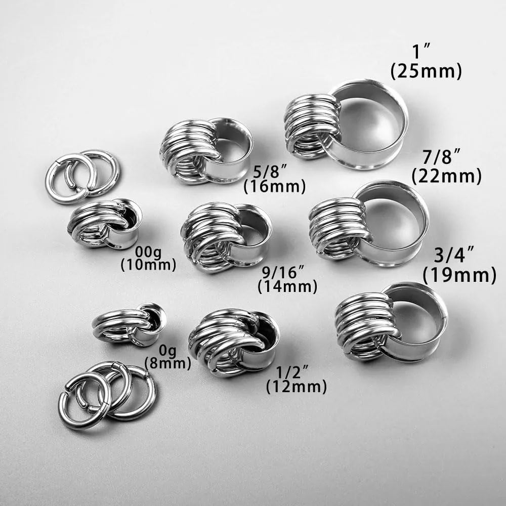 1 pair Rings Ear Gauges Hypoallergenic 316 rings ear weight Stainless Steel Ear Stretchers Plus Tunnels (0G-1") 8mm-25mm 00G Body Piercing Jewelry
