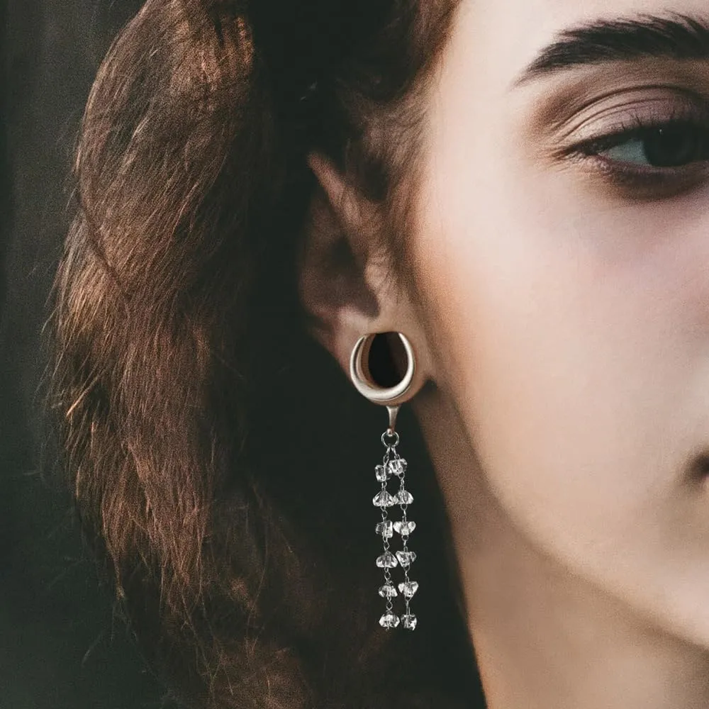 1 Pair saddle gauges crystals chain Dangle earrings Ear Tunnels Plugs 316 Stainless Steel Ear Weight Plugs Hypoallergenic expander Piercing Body Jewelry