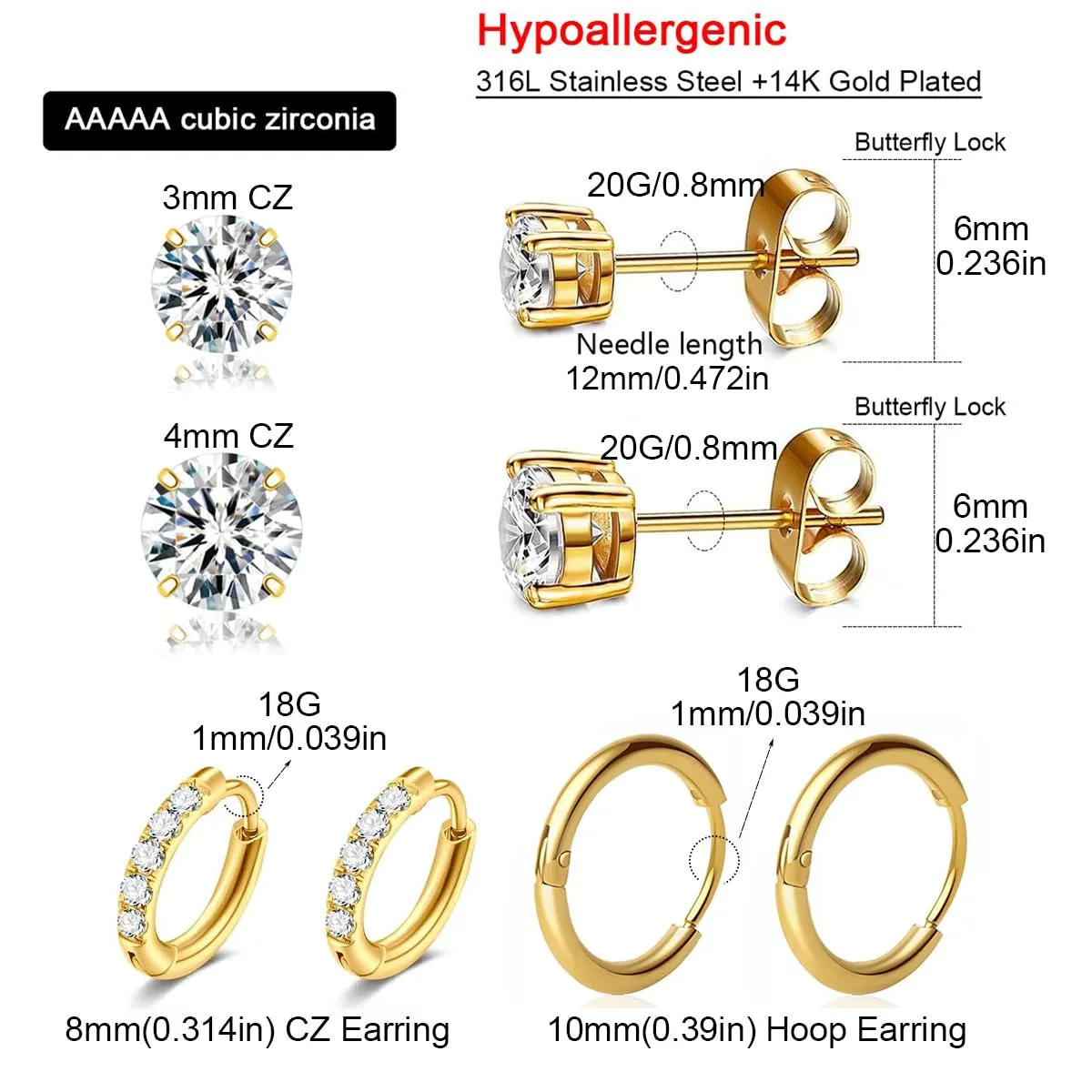 1 Pairs 10mm Gold Hoop Earrings Dainty Small Hoop Earrings 14K Gold Plated Earrings for Women Trendy Hypoallergenic Non Tarnish Gold Earrings Cartilage Piercing Gold Jewelry for Women Gifts (2.0MM)