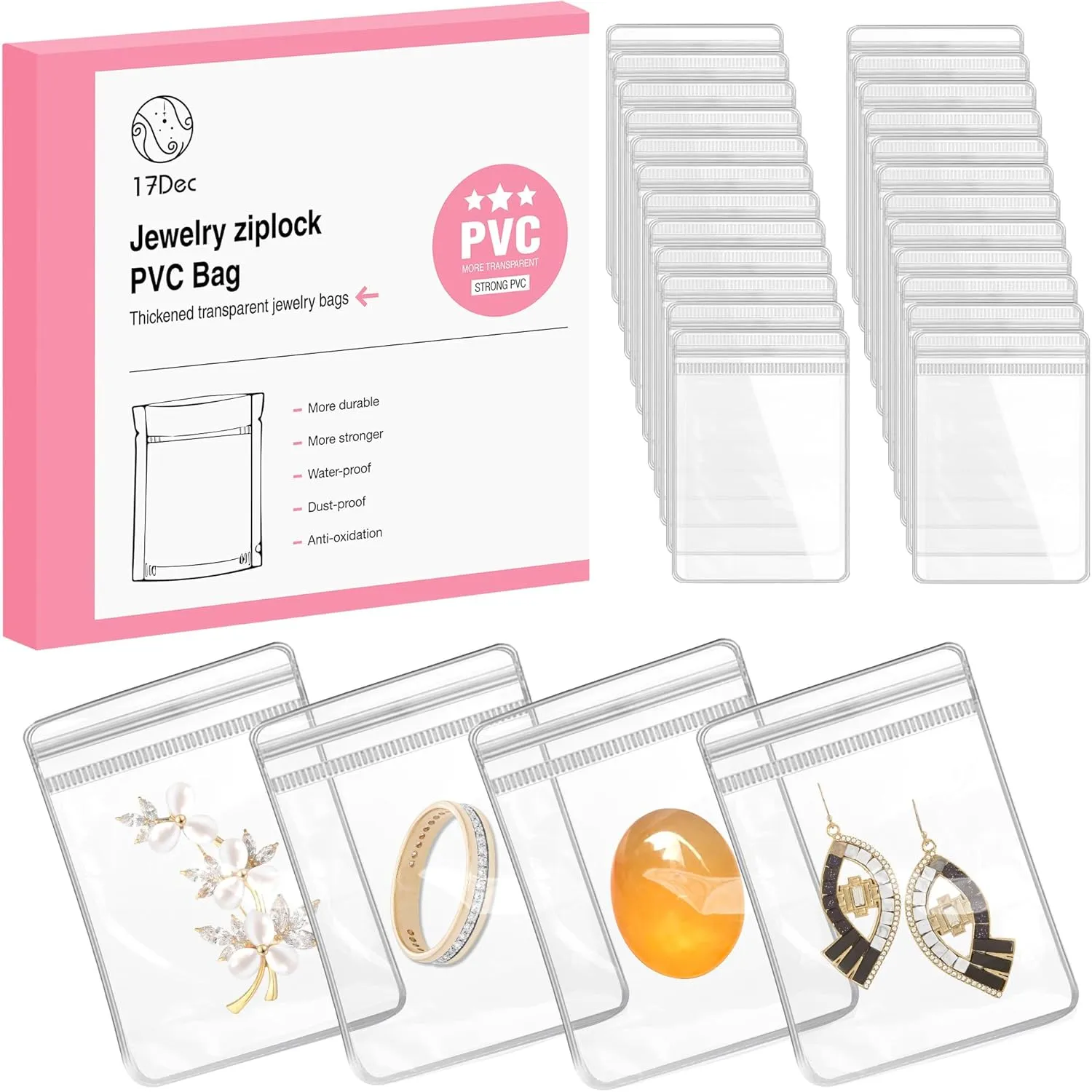 100 Small Jewelry Bags Clear Plastic,Jewelry Bags with Zipper,Transparent Anti Tarnish Jewelry Bags,Small Plastic Bags for Jewelry,Clear Jewelry PVC Bags.