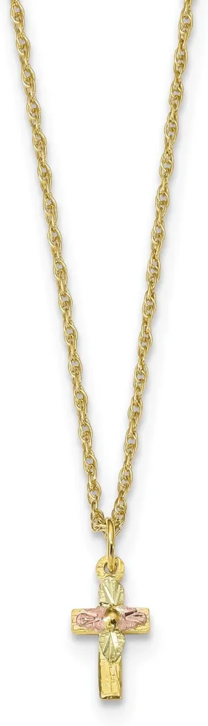 10k Tri-Color Gold Black Hills Gold Cross Necklace 10x6mm 18 Inches