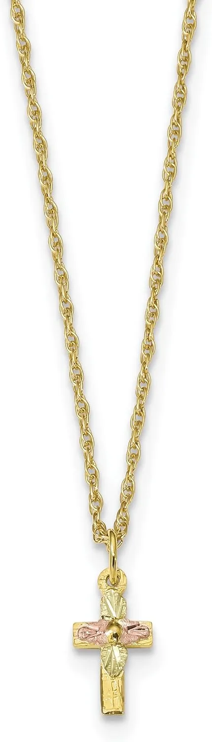 10k Tri-Color Gold Black Hills Gold Cross Necklace 10x6mm 18 Inches