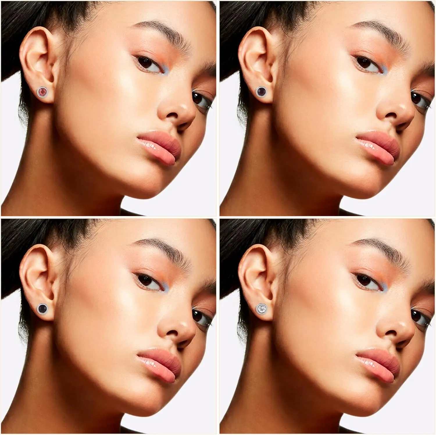12 Pairs Surgical Stainless Steel Flat Back Birthstone Cubic Zirconia Stud Earrings, Gold Plated Screw Back Round Star Heart Flower Hexagon Triangle CZ Stud Earrings Set