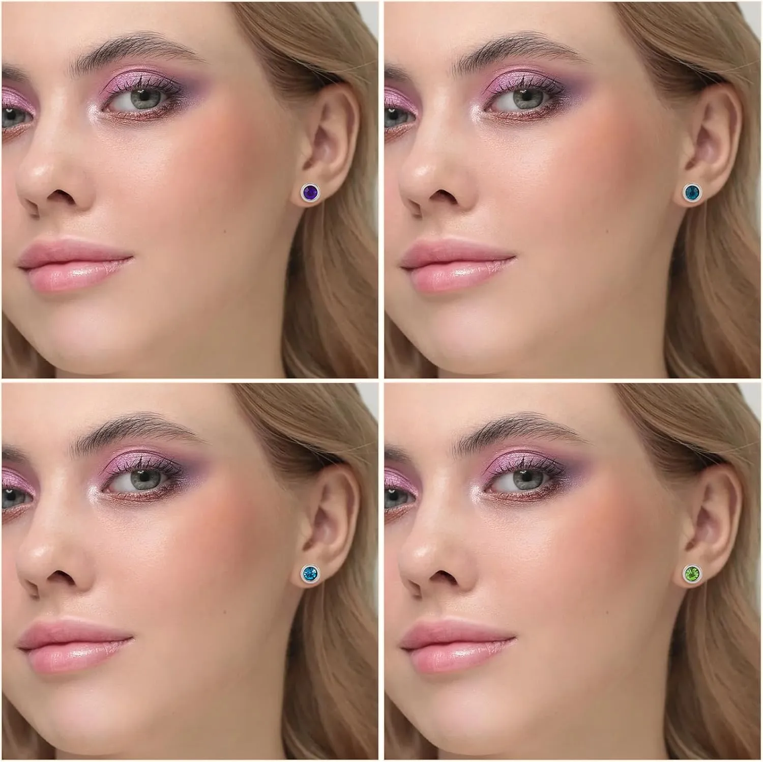 12 Pairs Surgical Stainless Steel Flat Back Birthstone Cubic Zirconia Stud Earrings, Gold Plated Screw Back Round Star Heart Flower Hexagon Triangle CZ Stud Earrings Set