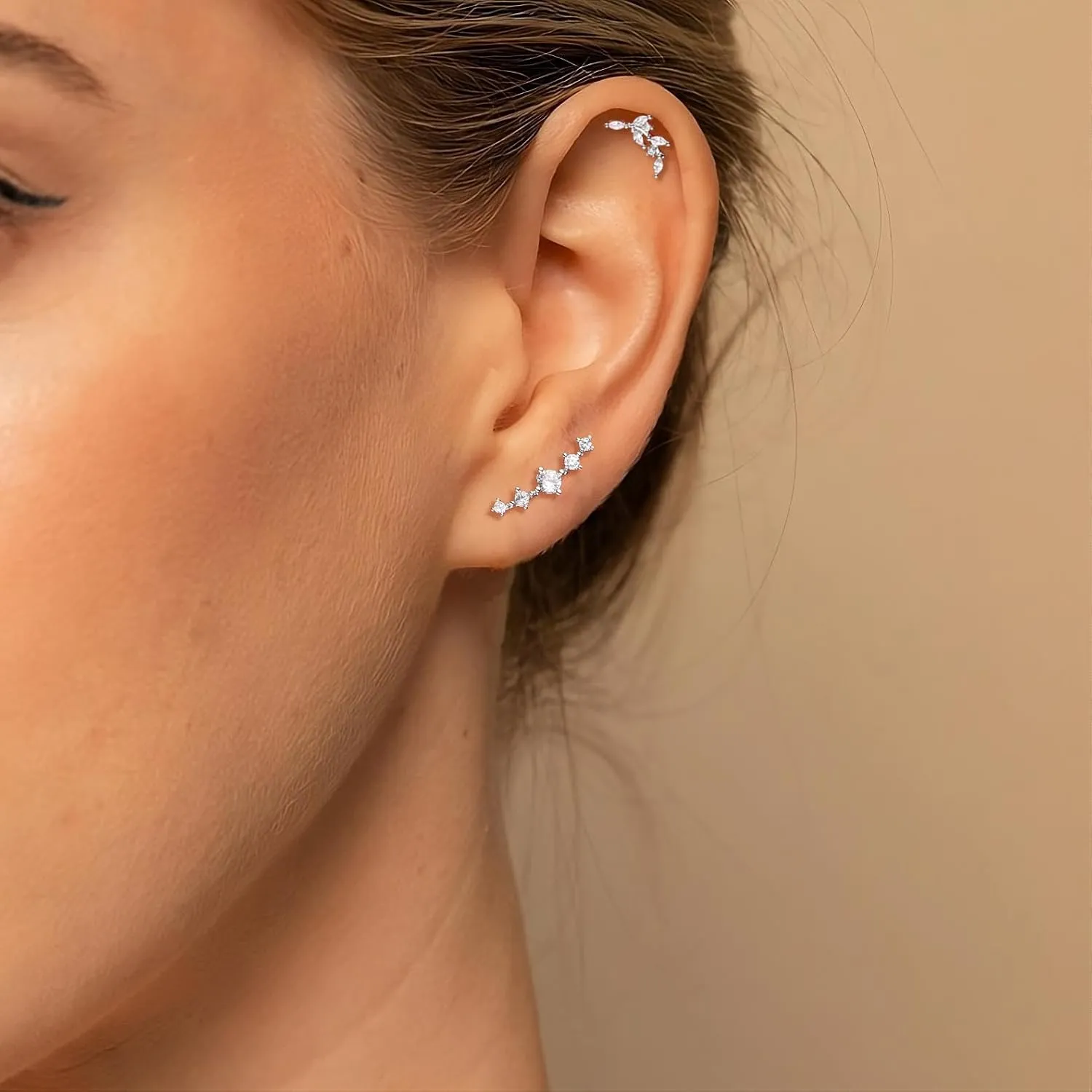 12PCS Cartilage Earrings Helix Piercing Jewelry for Women Gold Silver Hypoallergenic Surgical Steel Flat Back Opal CZ Dainty Tragus Conch Piercing Jewelry Set