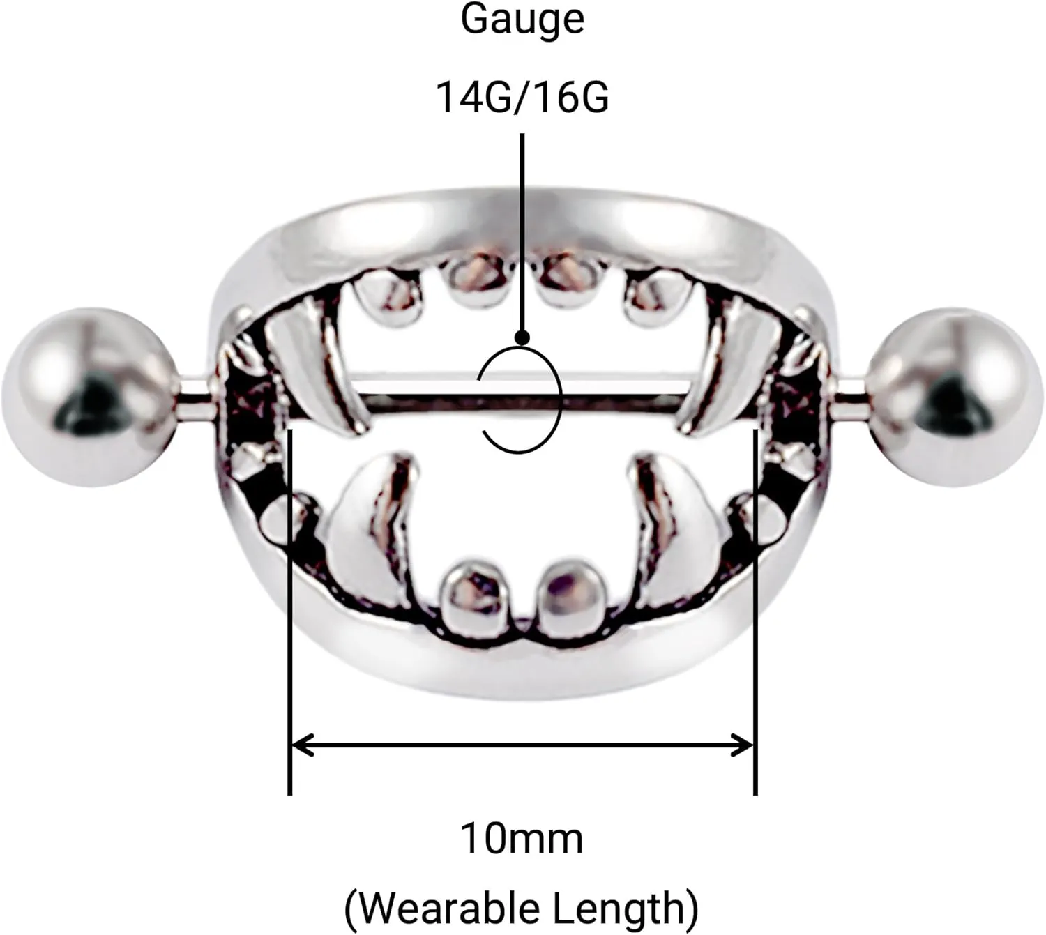 14G 16G Spooky Nipple Piercing Jewelry for Halloween, Vampire Skull Nipple Rings Surgical Steel for Men and Women, Nipple Shields Barbell Rings