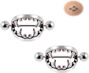 14G 16G Spooky Nipple Piercing Jewelry for Halloween, Vampire Skull Nipple Rings Surgical Steel for Men and Women, Nipple Shields Barbell Rings