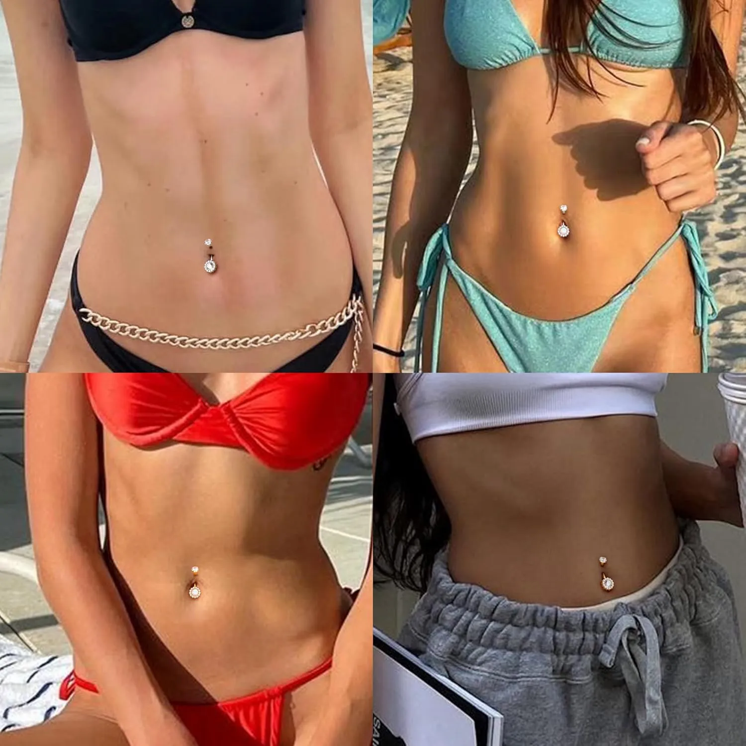 14G Titanium Belly Button Ring for Women AAAAAA Cubic Zirconia Belly Button Rings Flower Opal 10mm Gold Plated Belly Ring Halo Internally Threaded Navel Body Belly Piercing