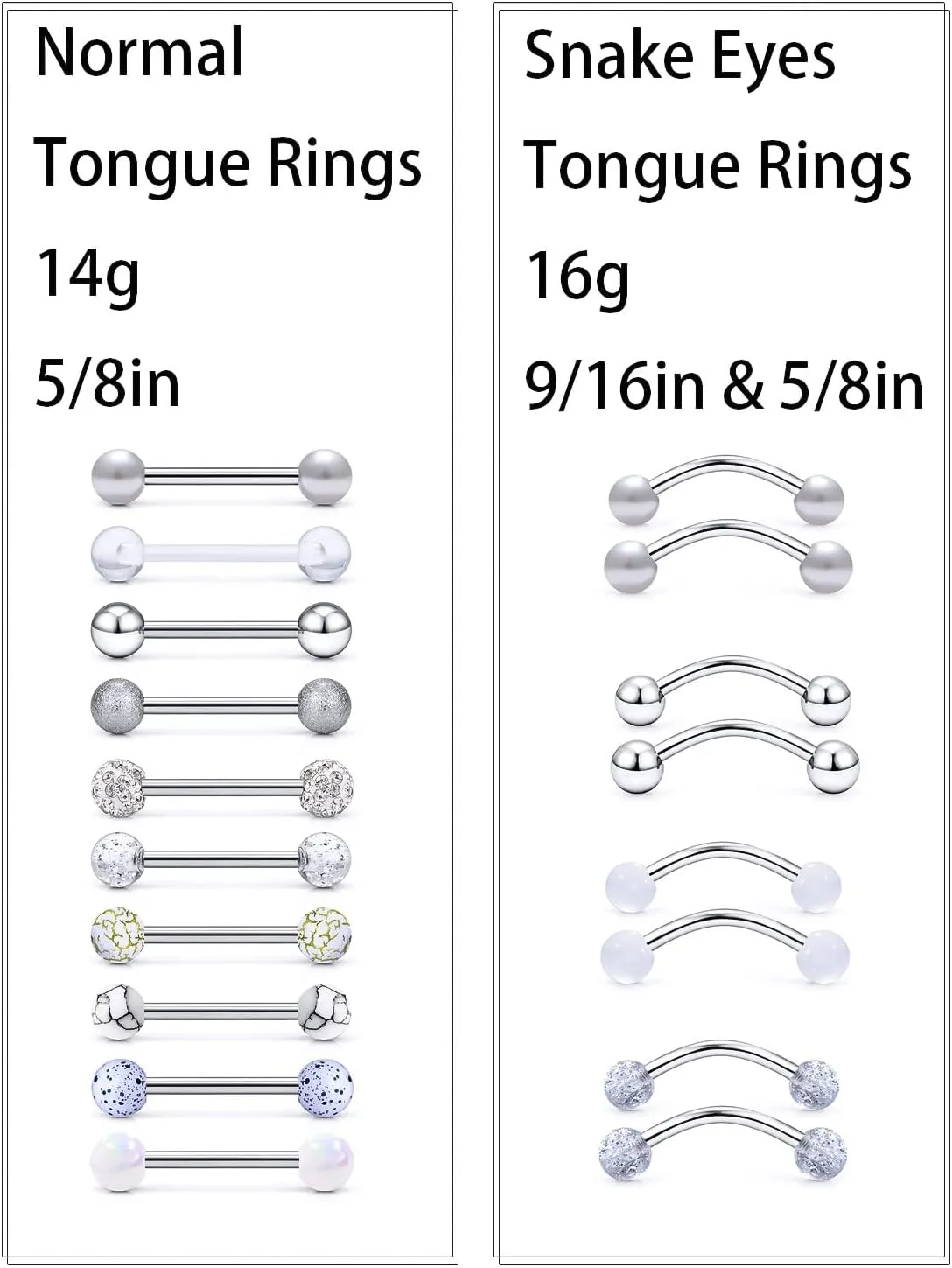 14G Tongue Rings Snake Frog Eyes Piercing Jewelry for Women Men Surgical Steel Plastic Tongue Rings