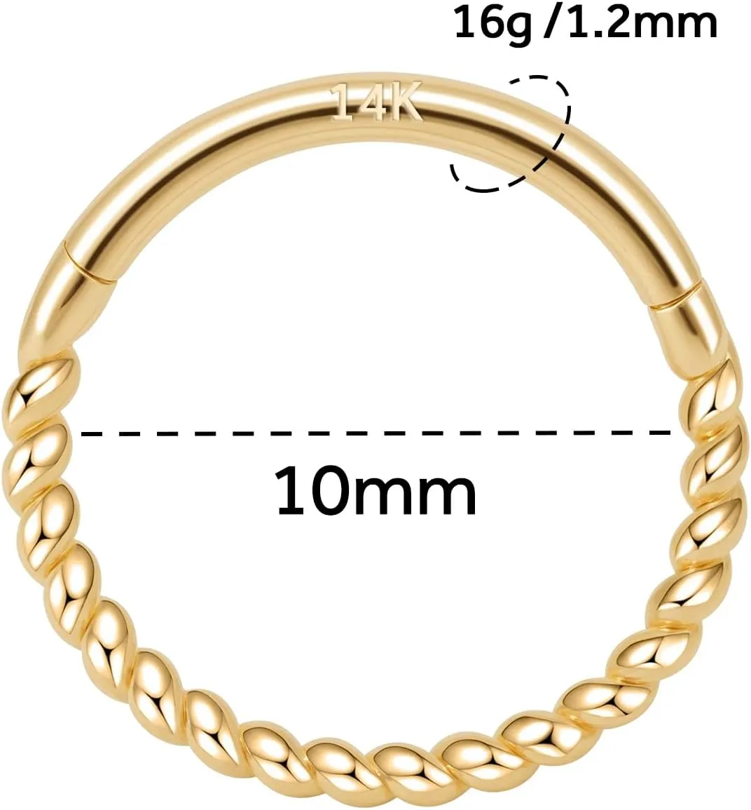 14k Gold 16G Septum Nose Rings for Women Men, 8mm/10mm Helix Daith Tragus Cartilage Hoop Earrings Piercing Jewelry