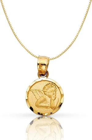 14K Gold Dainty Angel Pendant Religious Charm with 0.5mm Box Chain Necklace For Women