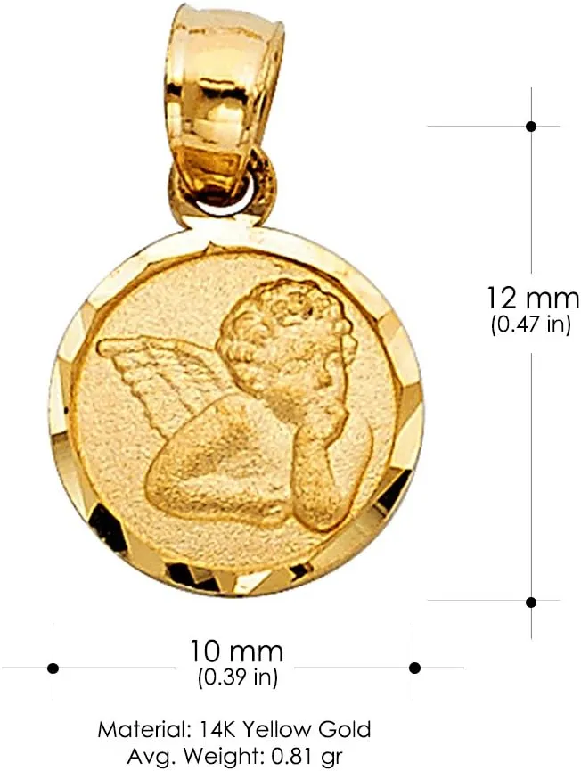 14K Gold Dainty Angel Pendant Religious Charm with 0.5mm Box Chain Necklace For Women