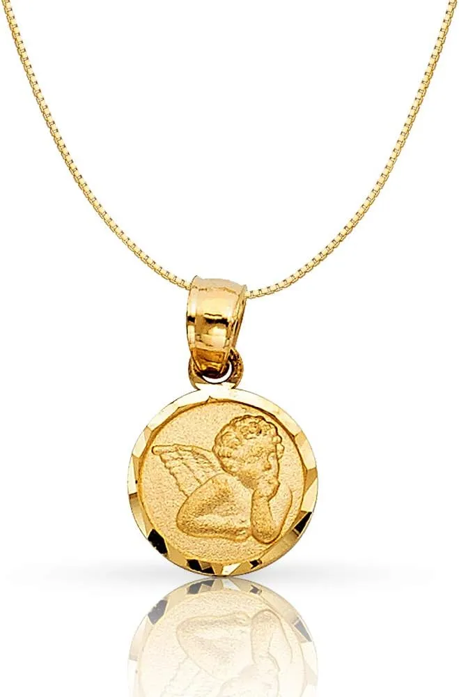 14K Gold Dainty Angel Pendant Religious Charm with 0.5mm Box Chain Necklace For Women