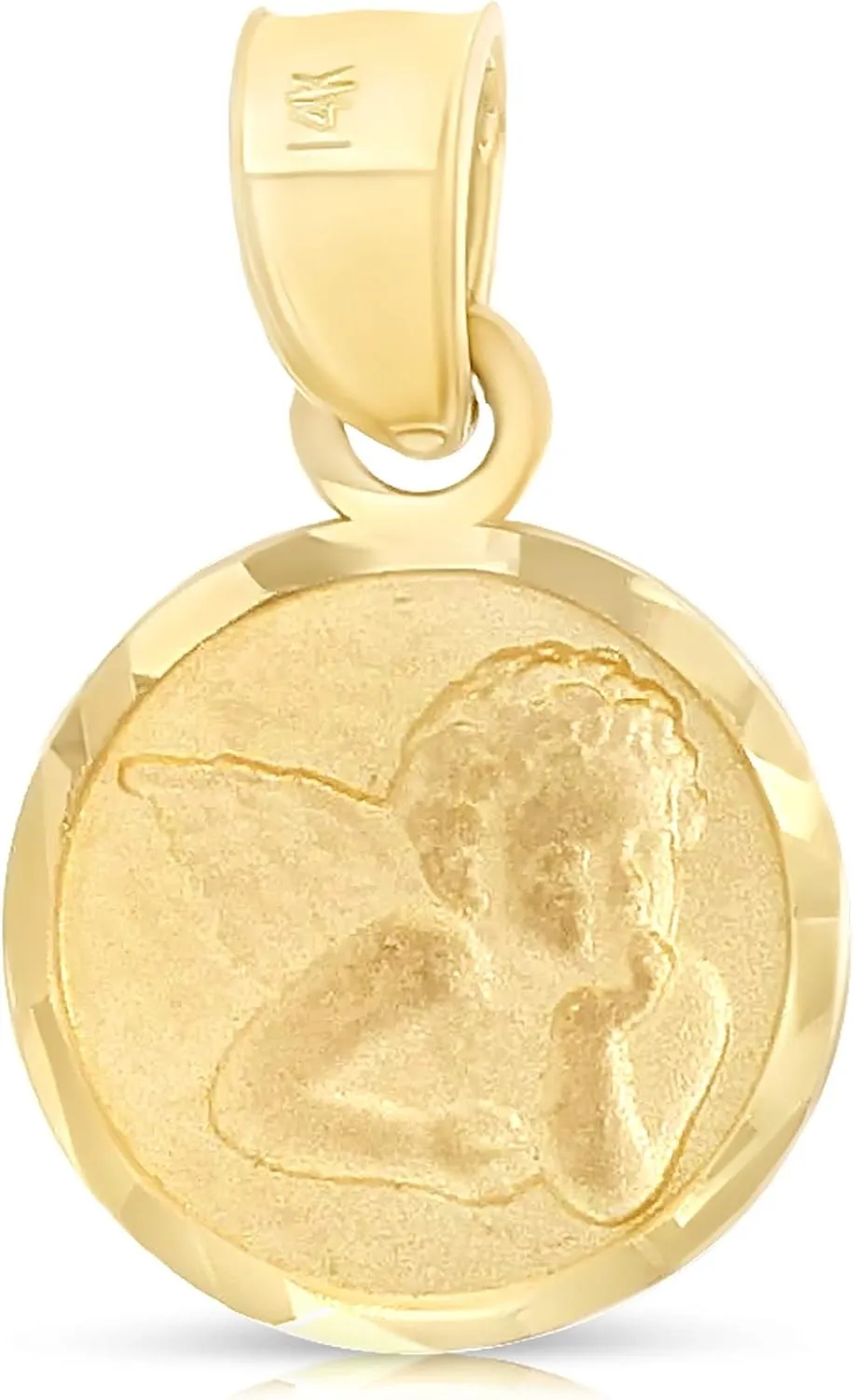 14K Gold Dainty Angel Pendant Religious Charm with 0.5mm Box Chain Necklace For Women