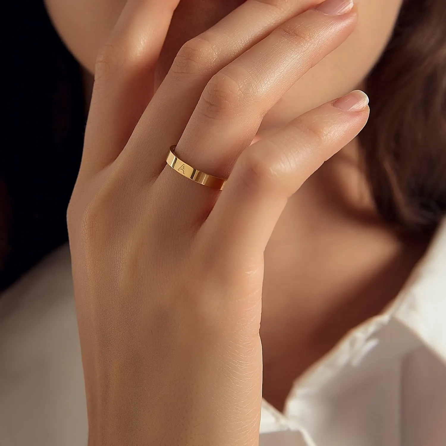 14K Gold Filled Initial Rings for Women Non Tarnish Thumb Rings Wedding Bands for Women Stackable Personalized Letter Rings for Men
