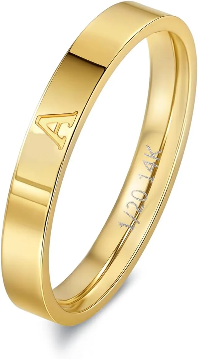 14K Gold Filled Initial Rings for Women Non Tarnish Thumb Rings Wedding Bands for Women Stackable Personalized Letter Rings for Men