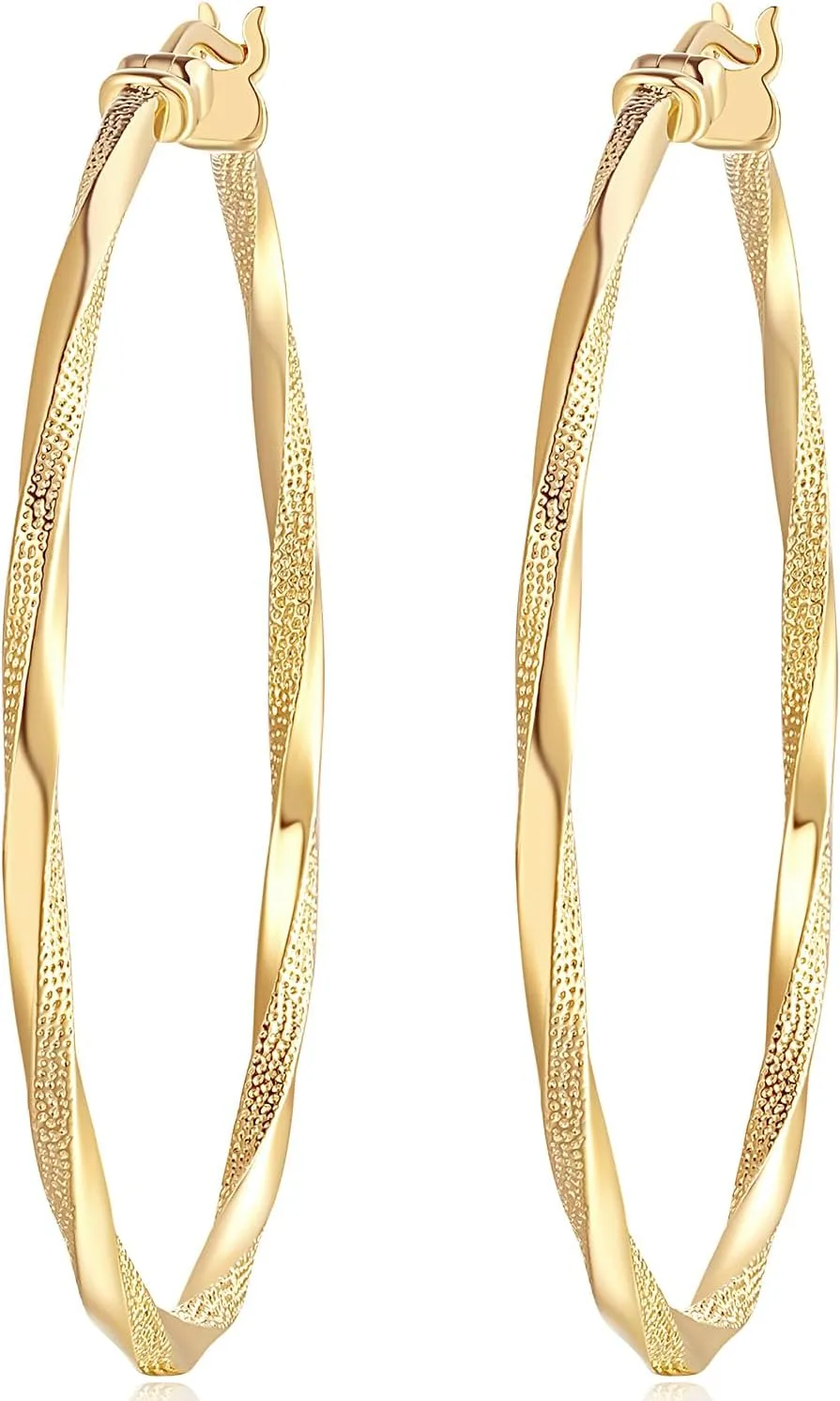 14K Gold Hoop Earring for Women Earrings Hoops Twisted 14 Karat Earrings Gold Jewelry Lightweight 30 MM,40 MM
